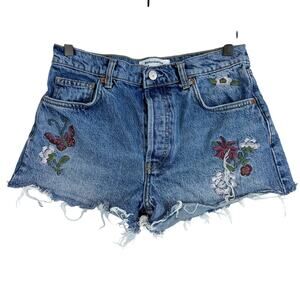 Reformation Embroidered Charlie High Rise Festival Jean Shorts - 26